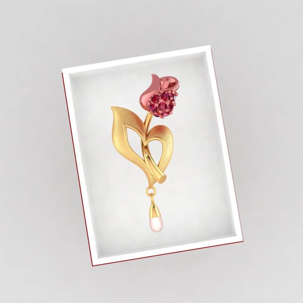 14k Gold Necklace With A Yellow Flower Design And A Pearl Accent
