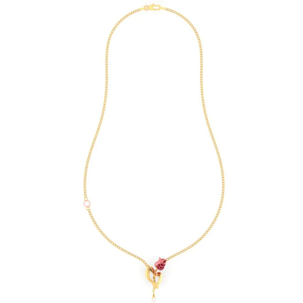 14k Gold Necklace With A Yellow Flower Design And A Pearl Accent