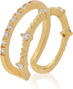 14k Solid Gold Genuine Diamond (0.14ct) Ear Cuff, Two Hoop Piercings, No piercing Wrap Diamond Cuff, Minimalist Double Row Piercing, Gift For Her.