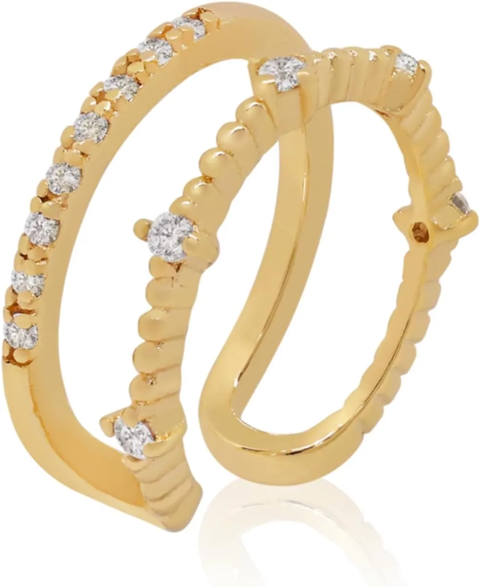 14k Solid Gold Genuine Diamond (0.14ct) Ear Cuff, Two Hoop Piercings, No piercing Wrap Diamond Cuff, Minimalist Double Row Piercing, Gift For Her.