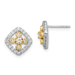 14K Two-Tone Gold 0.60 ct Lab Grown Diamond Fancy Square Stud Earrings VS Clarity, G-H Color