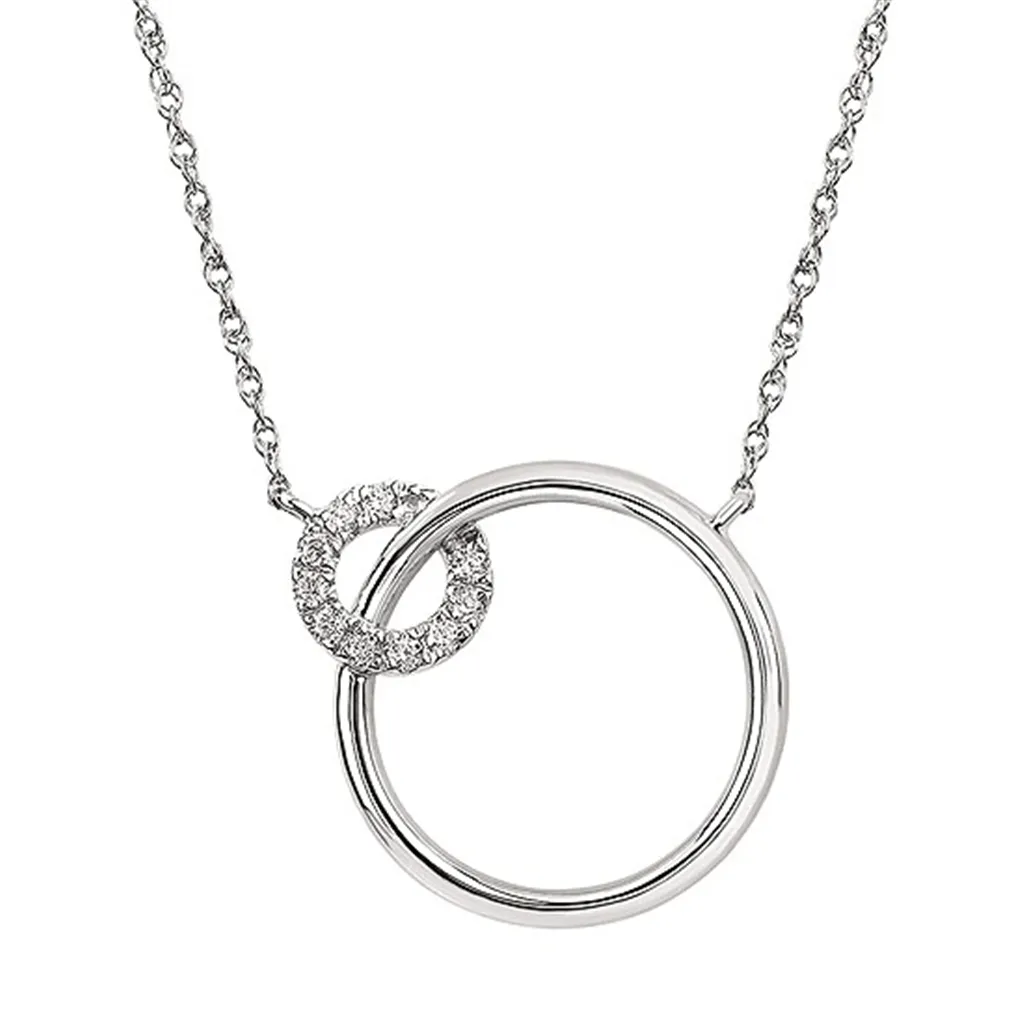 14K White Gold 0.06ctw Circle Diamond Necklace
