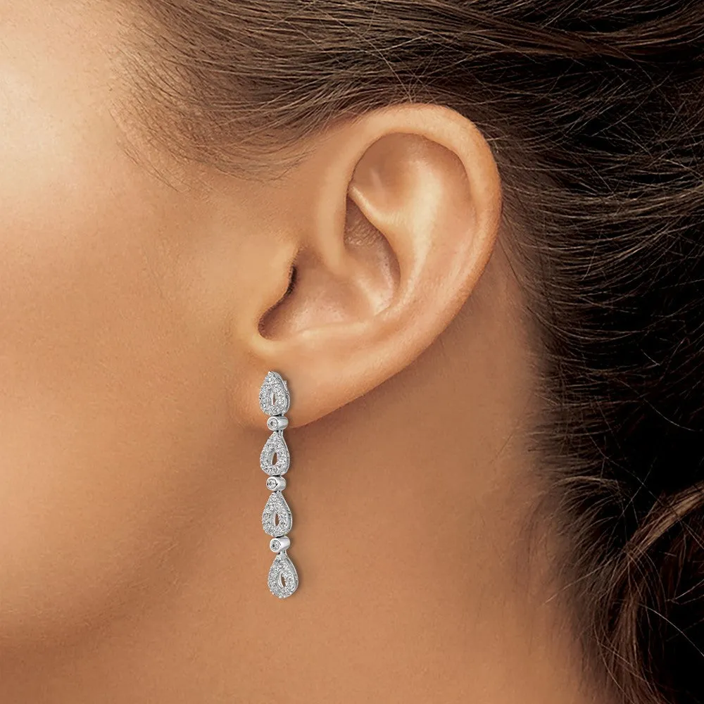 14K White Gold 0.80 ct Lab Grown Diamond Teardrop Dangle Earrings VS Clarity, G-H Color