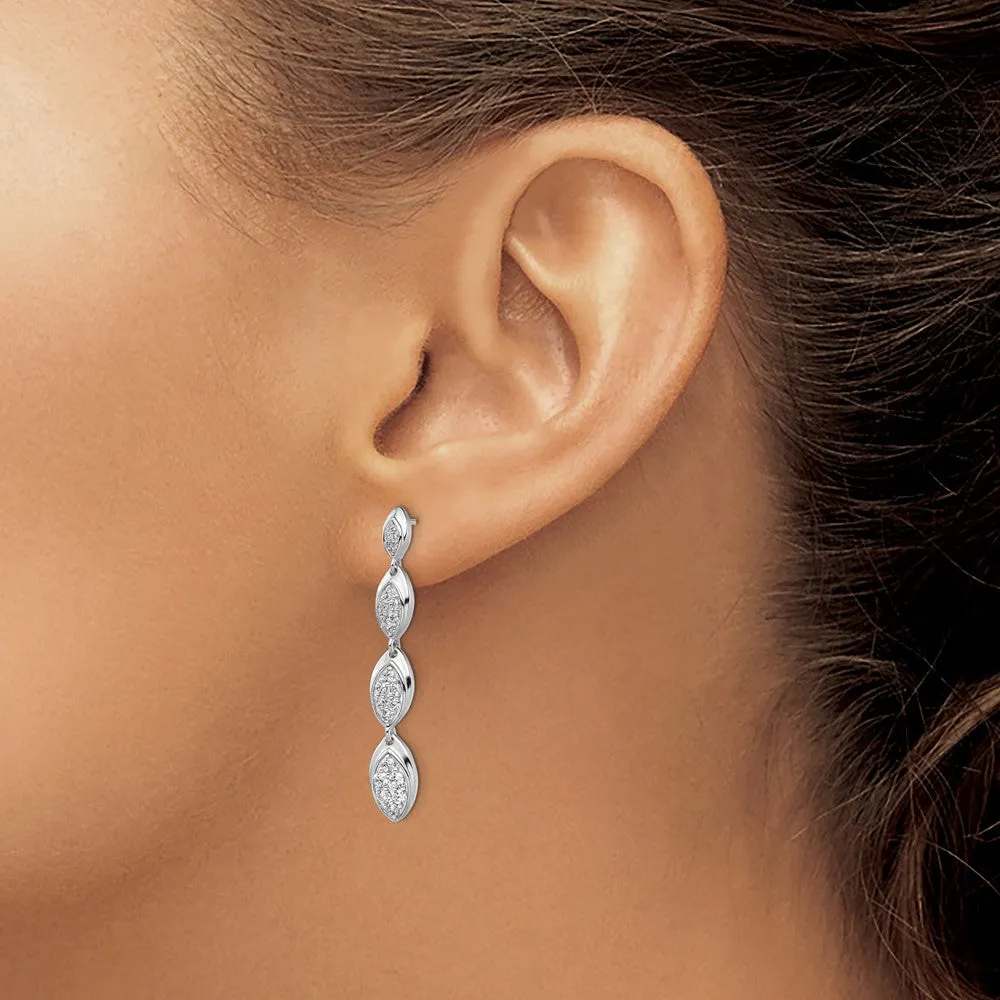 14K White Gold 0.85 ct Lab Grown Diamond Pave Drop Dangle Earrings VS Clarity, G-H Color