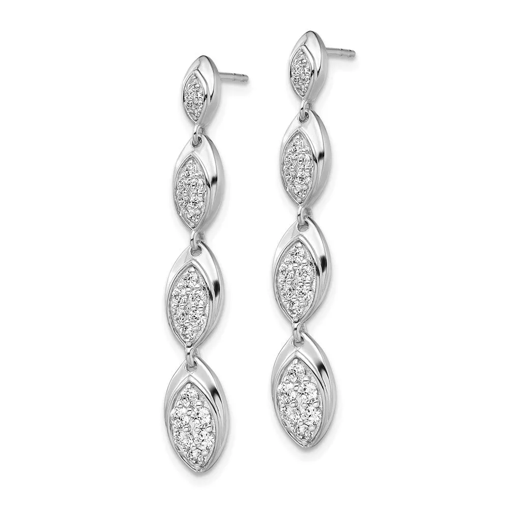 14K White Gold 0.85 ct Lab Grown Diamond Pave Drop Dangle Earrings VS Clarity, G-H Color