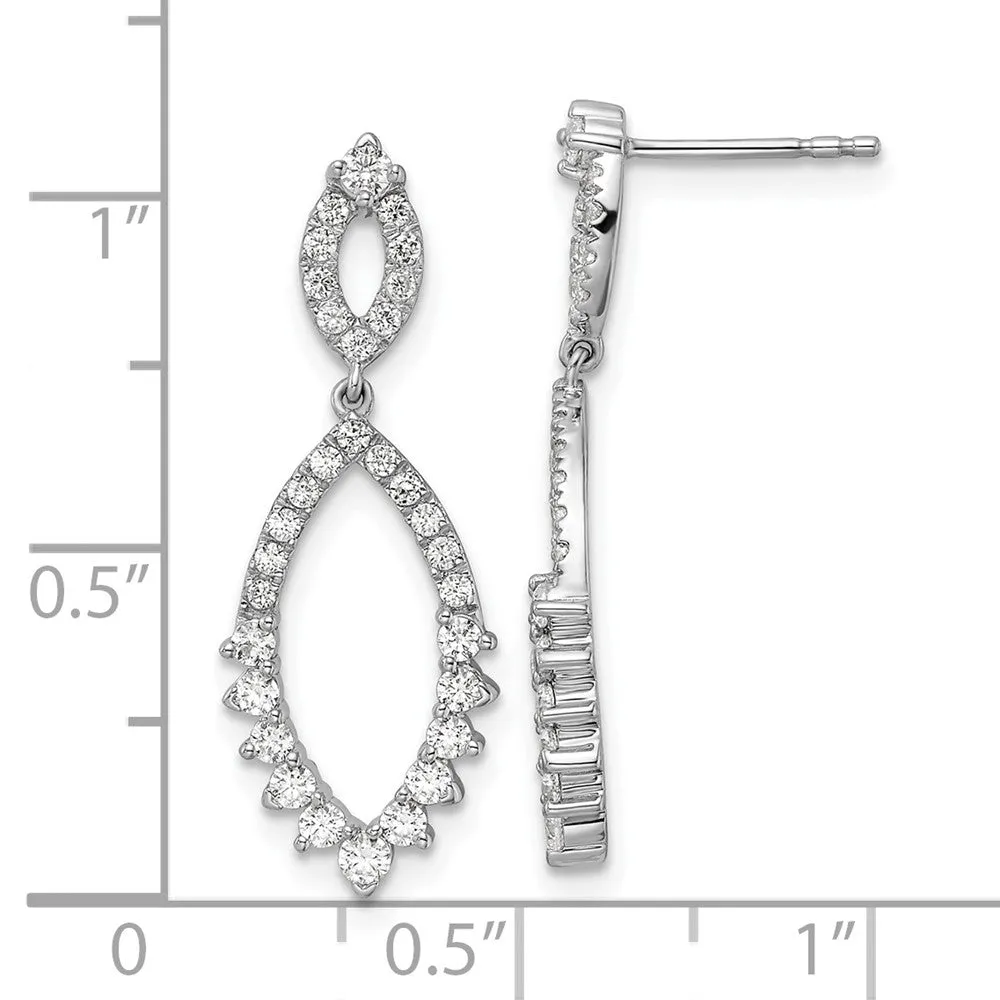 14K White Gold 0.85 ct Lab Grown Diamond Teardrop Dangle Earrings VS Clarity, G-H Color