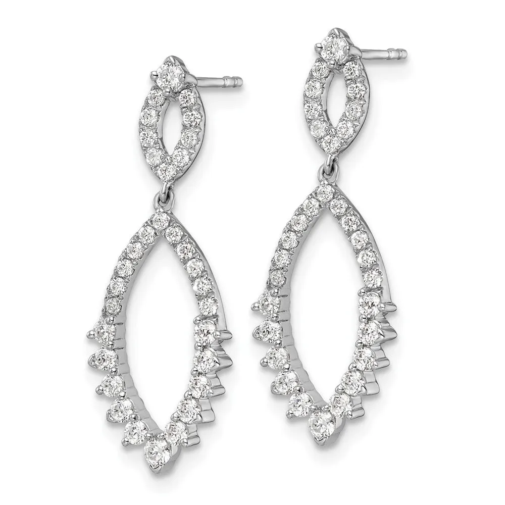 14K White Gold 0.85 ct Lab Grown Diamond Teardrop Dangle Earrings VS Clarity, G-H Color