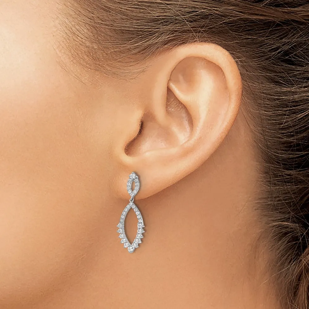 14K White Gold 0.85 ct Lab Grown Diamond Teardrop Dangle Earrings VS Clarity, G-H Color