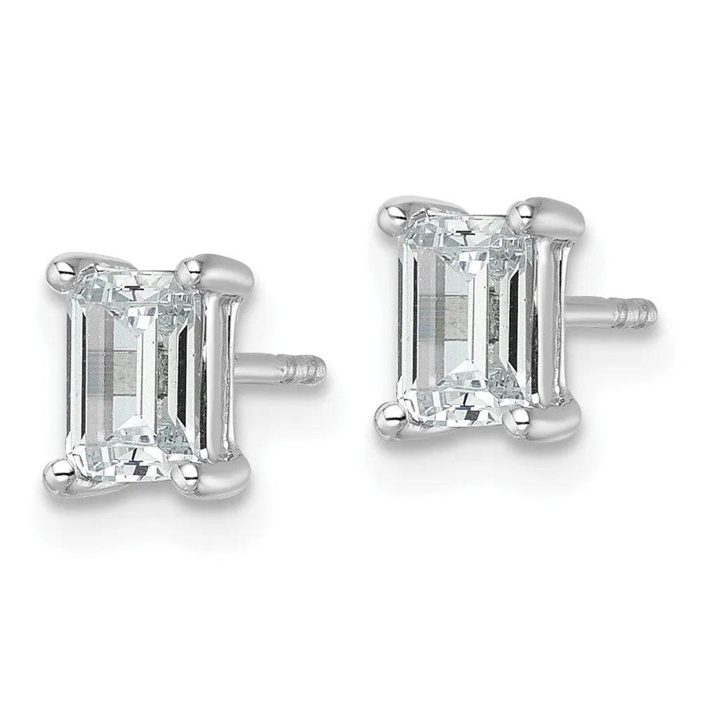 14k White Gold 1 1/2 ct Emerald Lab Grown Diamond Stud Earrings VS Clarity, G-H Color