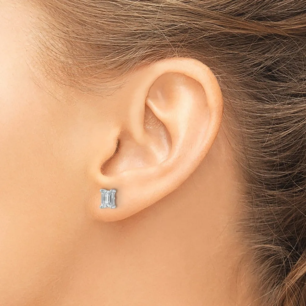 14k White Gold 1 1/2 ct Emerald Lab Grown Diamond Stud Earrings VS Clarity, G-H Color