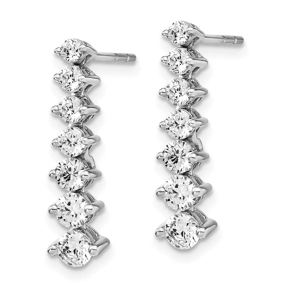 14K White Gold 1 1/2 ct Lab Grown Diamond Graduating Drop Dangle Earrings VS Clarity, G-H Color