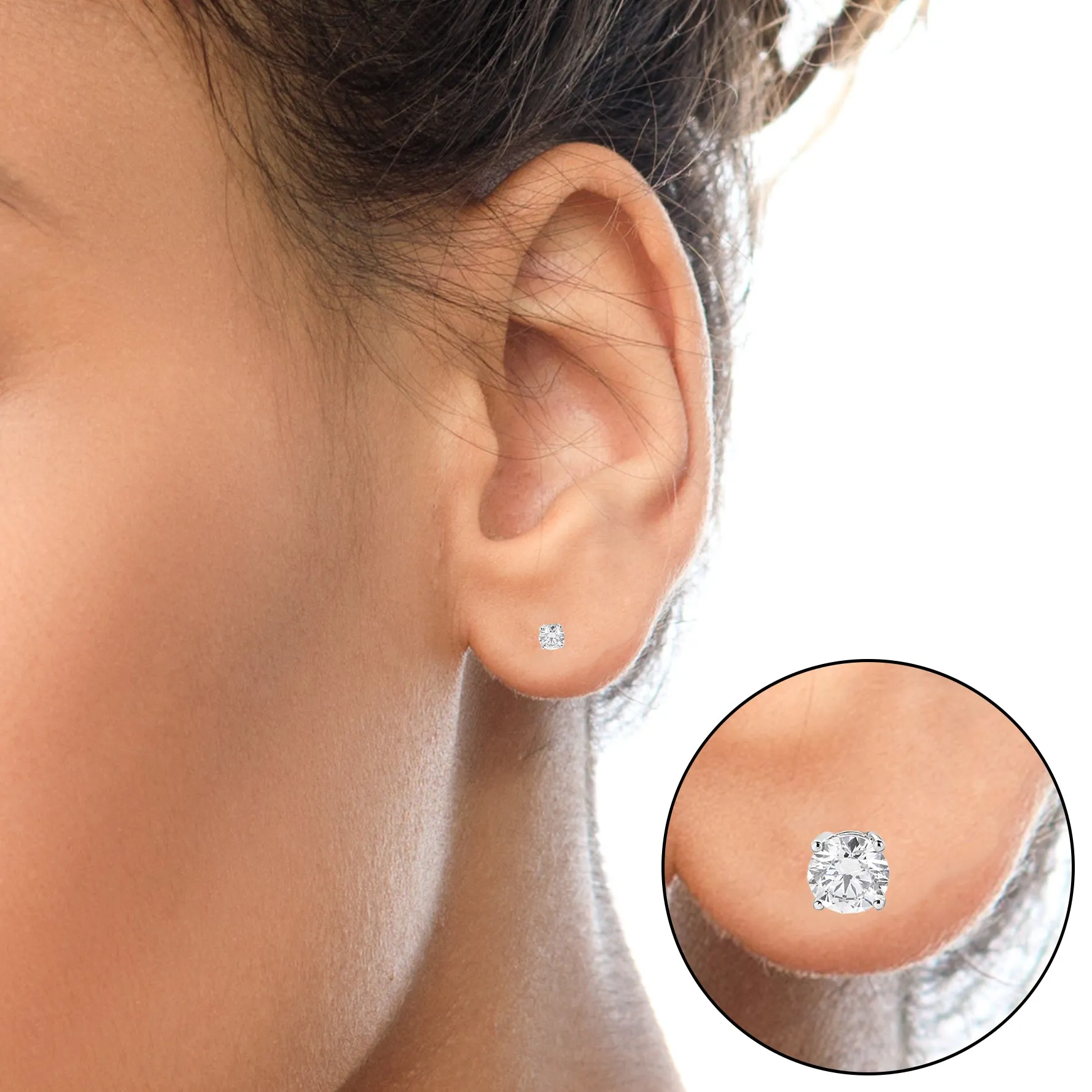 14K White Gold 1 3/4 Cttw Lab Grown Round Brilliant Diamond Solitaire Stud Earring