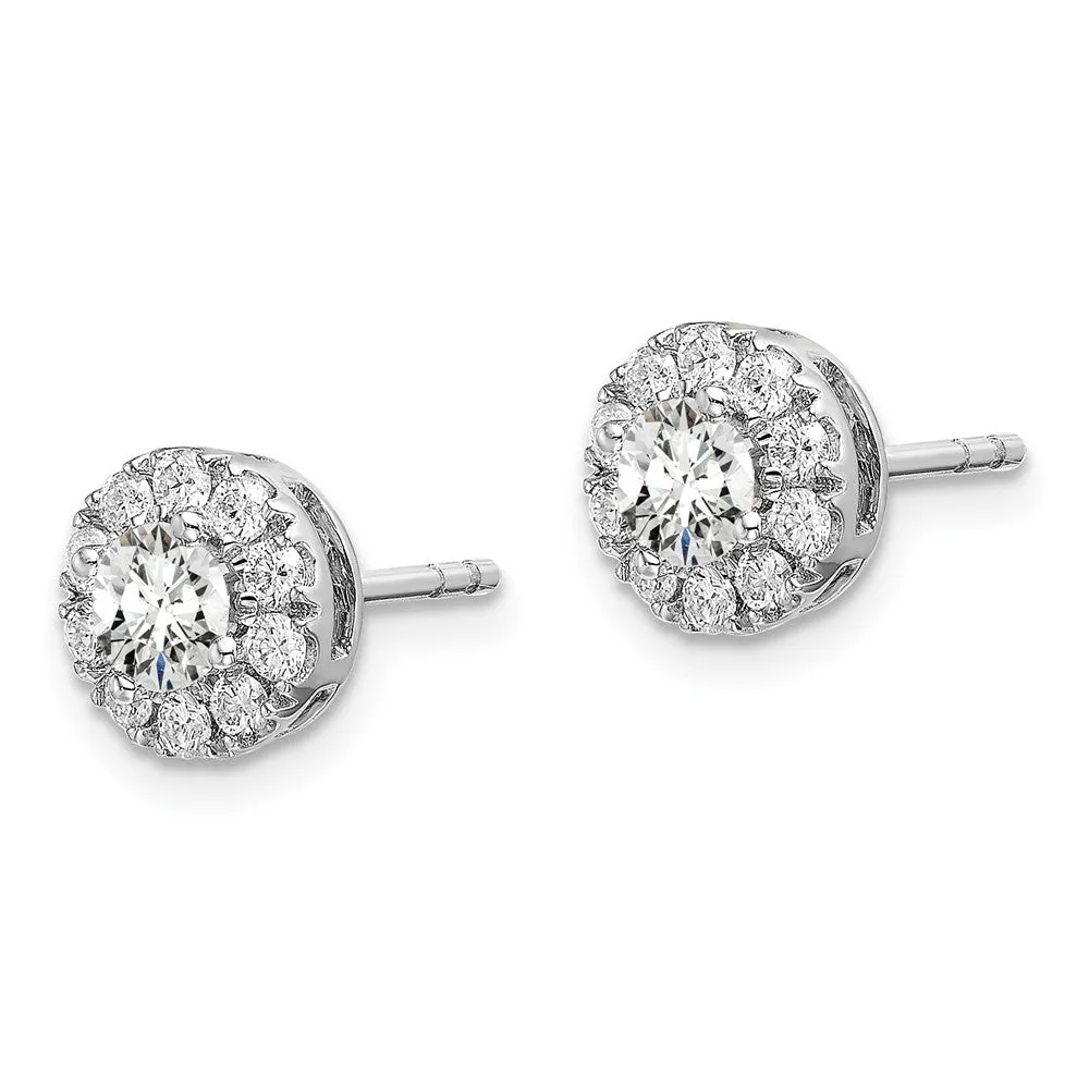 14K White Gold 1 ct Lab Grown Diamond Round Halo Stud Earrings VS Clarity, G-H Color
