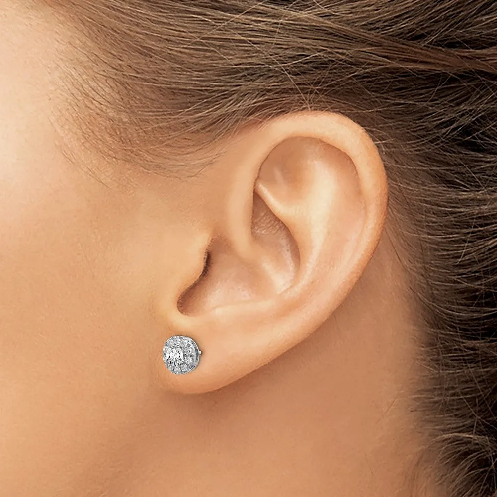 14K White Gold 1 ct Lab Grown Diamond Round Halo Stud Earrings VS Clarity, G-H Color