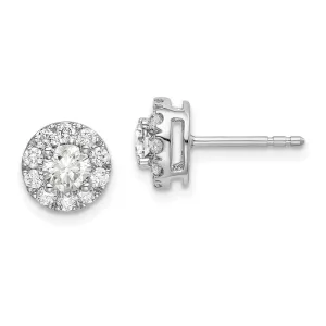 14K White Gold 1 ct Lab Grown Diamond Round Halo Stud Earrings VS Clarity, G-H Color