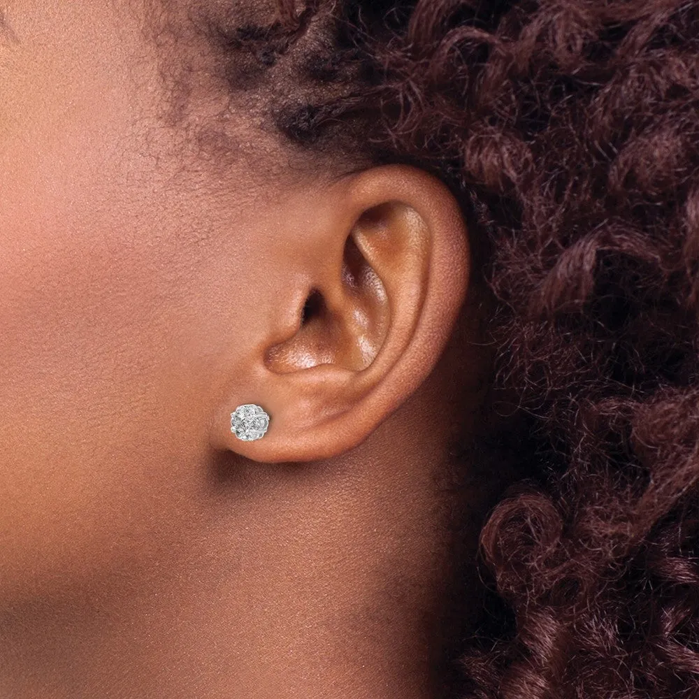 14K White Gold 1/2 ct Lab Grown Diamond Cluster Push Back Stud Earrings VS Clarity, G-H Color