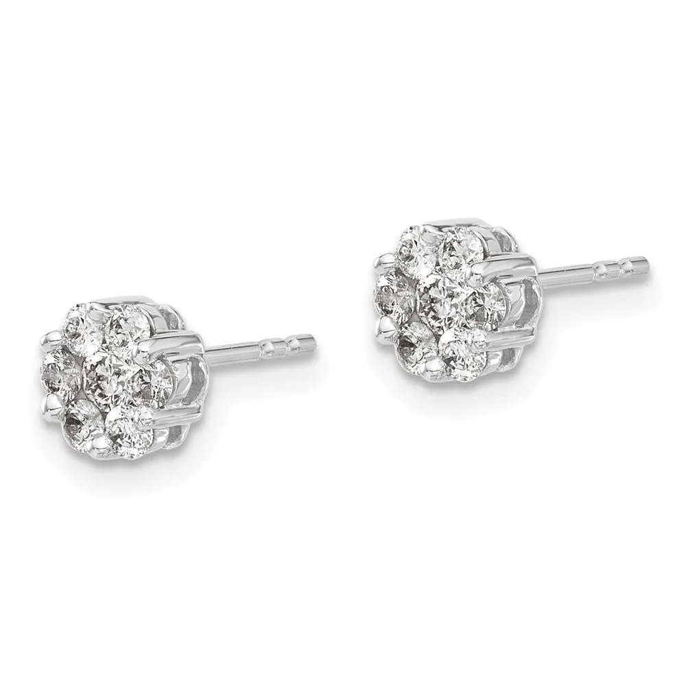 14K White Gold 1/2 ct Lab Grown Diamond Cluster Push Back Stud Earrings VS Clarity, G-H Color