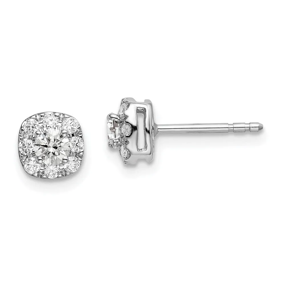 14K White Gold 1/2 ct Lab Grown Diamond Cushion Halo Stud Earrings VS Clarity, G-H Color