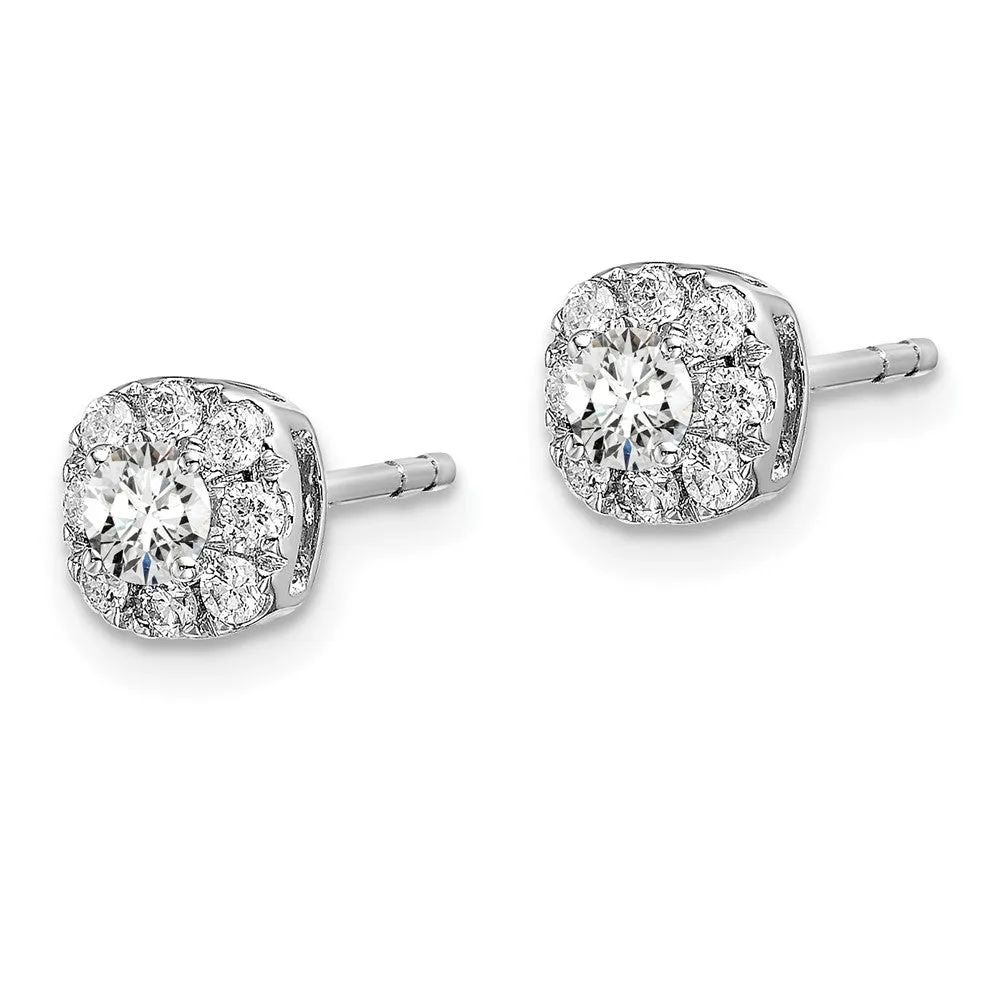 14K White Gold 1/2 ct Lab Grown Diamond Cushion Halo Stud Earrings VS Clarity, G-H Color