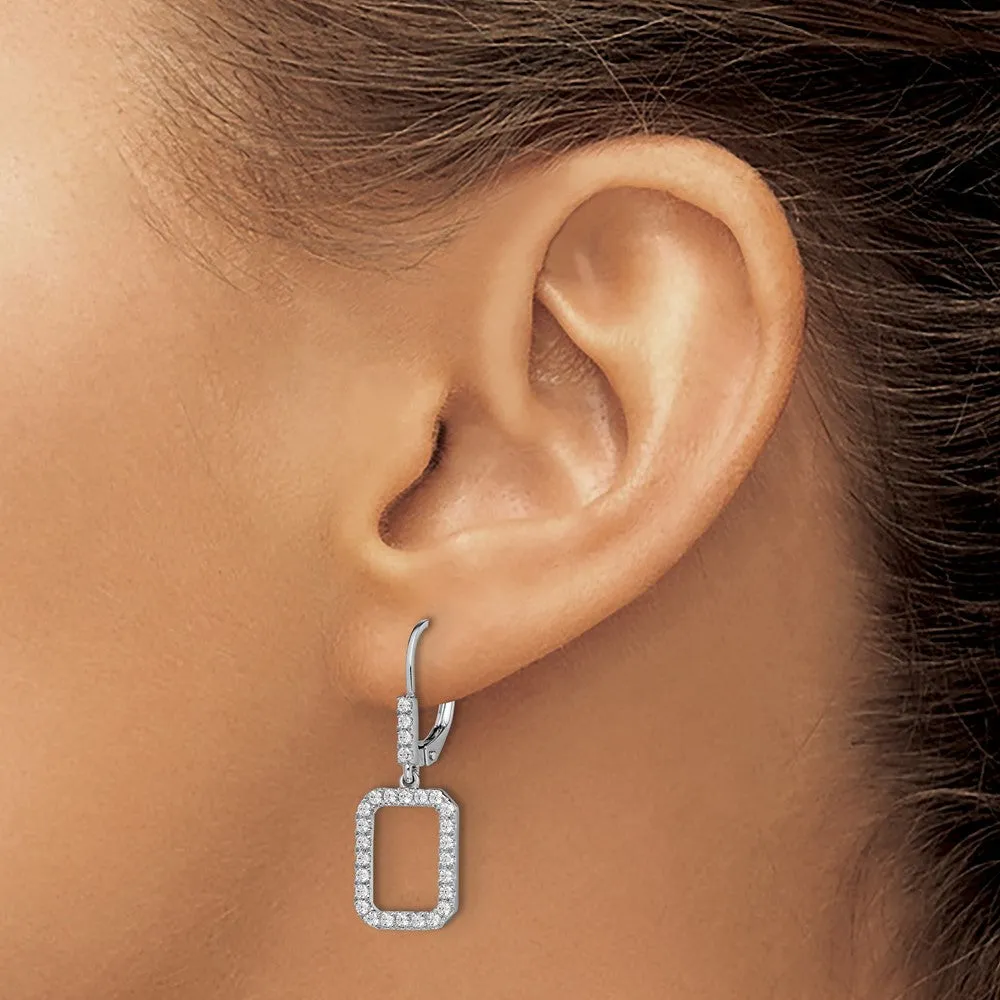 14K White Gold 1/2 ct Lab Grown Diamond Rectangle Leverback Earrings VS Clarity, G-H Color