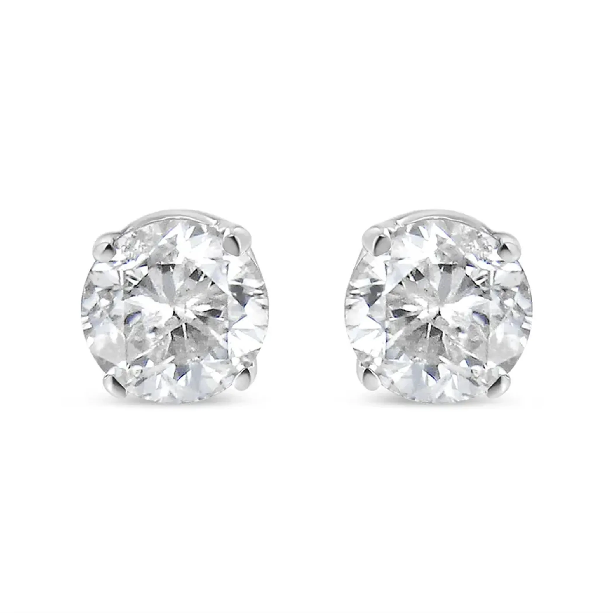 14K White Gold 1/2 Cttw 4-Prong Set Brilliant Round-Cut Solitaire Lab Grown Diamond Push Back Stud Earrings (F-G Color, VS2-SI1 Clarity)
