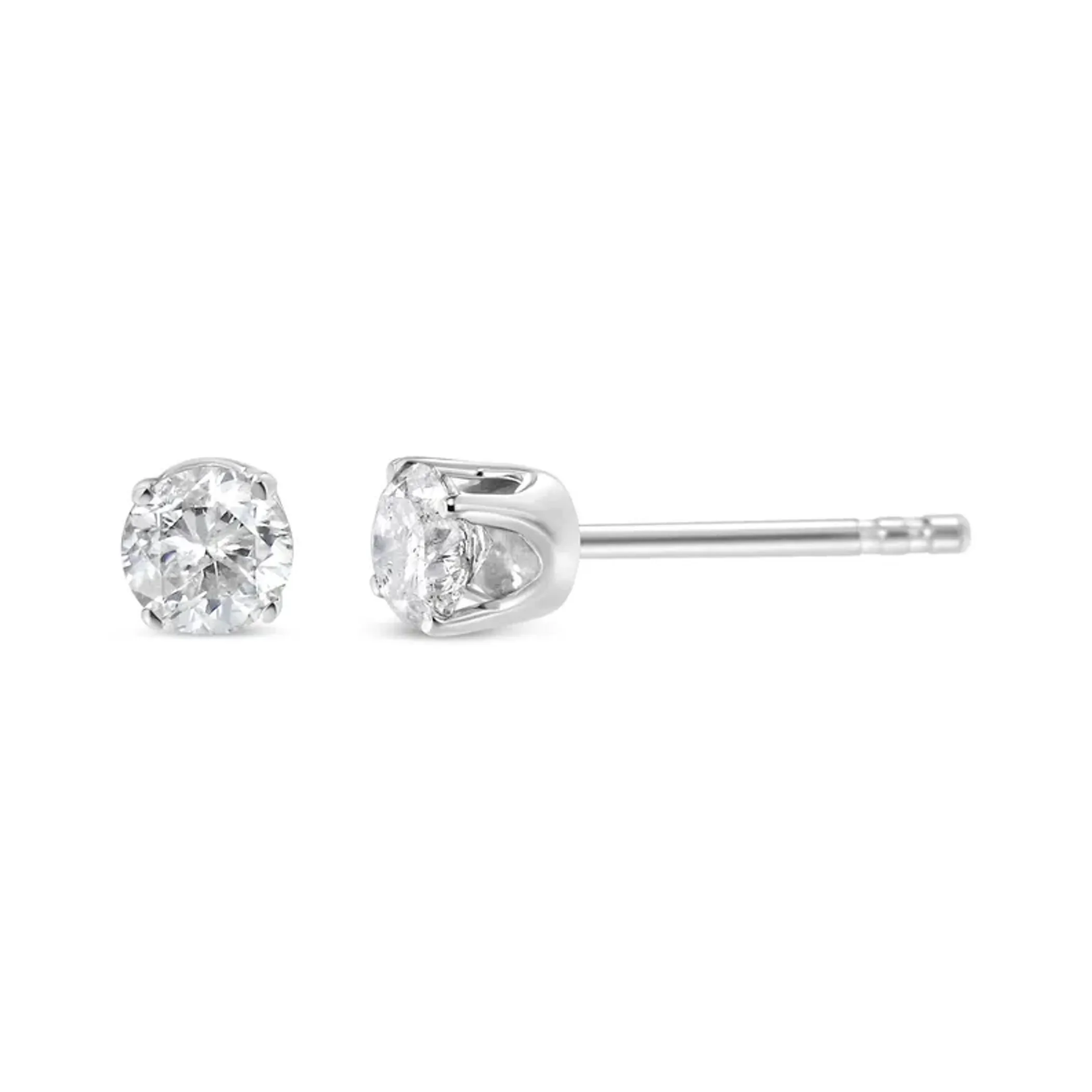 14K White Gold 1/2 Cttw 4-Prong Set Brilliant Round-Cut Solitaire Lab Grown Diamond Push Back Stud Earrings (F-G Color, VS2-SI1 Clarity)