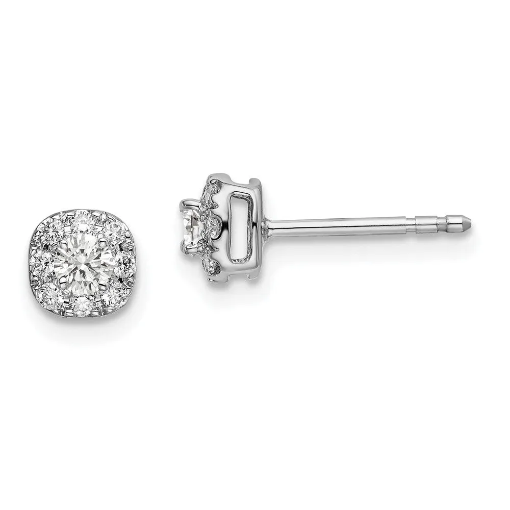 14K White Gold 1/3 ct Lab Grown Diamond Cushion Halo Stud Earrings VS Clarity, G-H Color