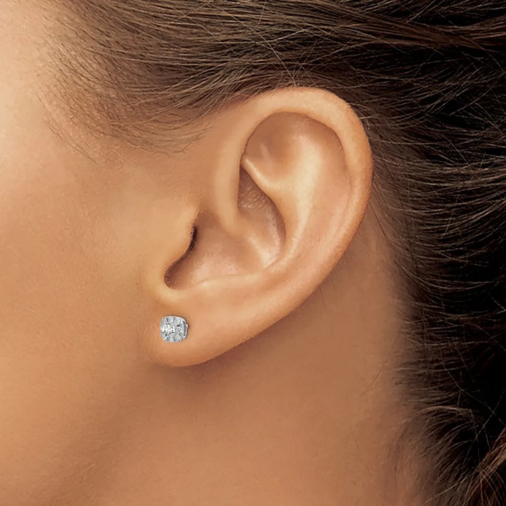 14K White Gold 1/3 ct Lab Grown Diamond Cushion Halo Stud Earrings VS Clarity, G-H Color