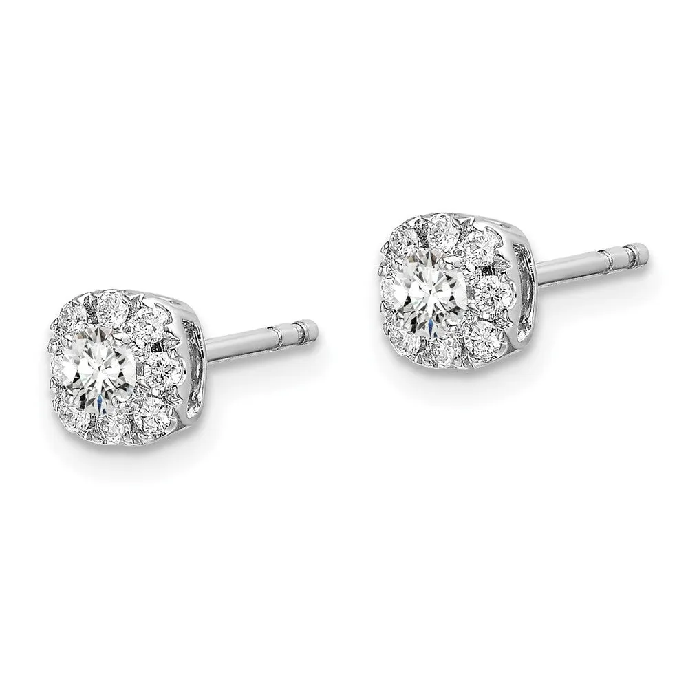 14K White Gold 1/3 ct Lab Grown Diamond Cushion Halo Stud Earrings VS Clarity, G-H Color