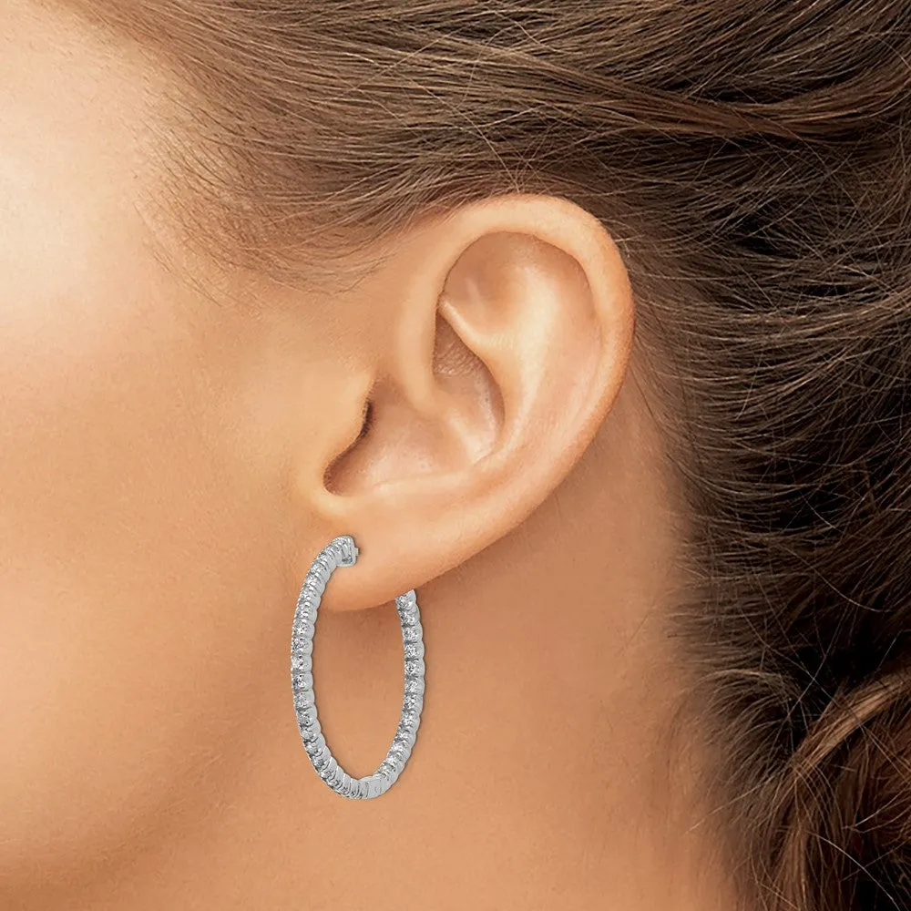 14k White Gold 2 ct Lab Grown Diamond Patented Safety Clasp In and Out Hoop Earrings VS Clarity, D-E Color