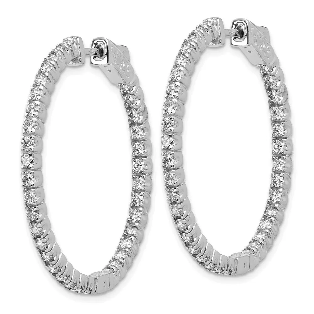 14k White Gold 2 ct Lab Grown Diamond Patented Safety Clasp In and Out Hoop Earrings VS Clarity, D-E Color