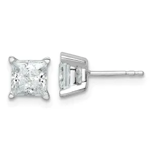 14k White Gold 2 ct Princess Lab Grown Diamond Stud Earrings VS Clarity, D-E Color