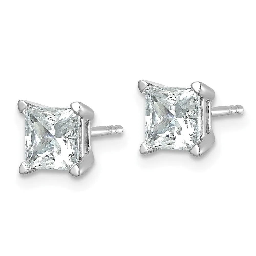 14k White Gold 2 ct Princess Lab Grown Diamond Stud Earrings VS Clarity, D-E Color
