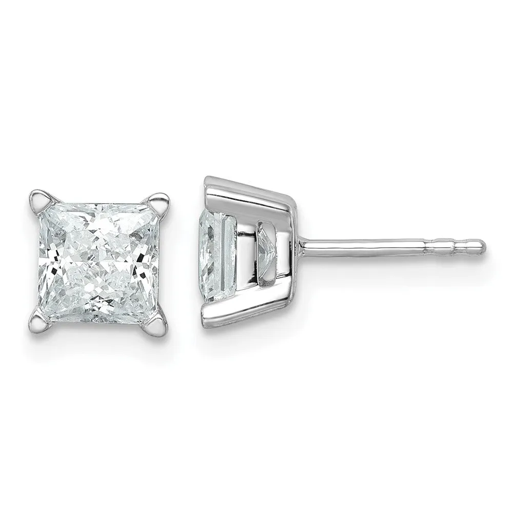 14k White Gold 2 ct Princess Lab Grown Diamond Stud Earrings VS Clarity, D-E Color