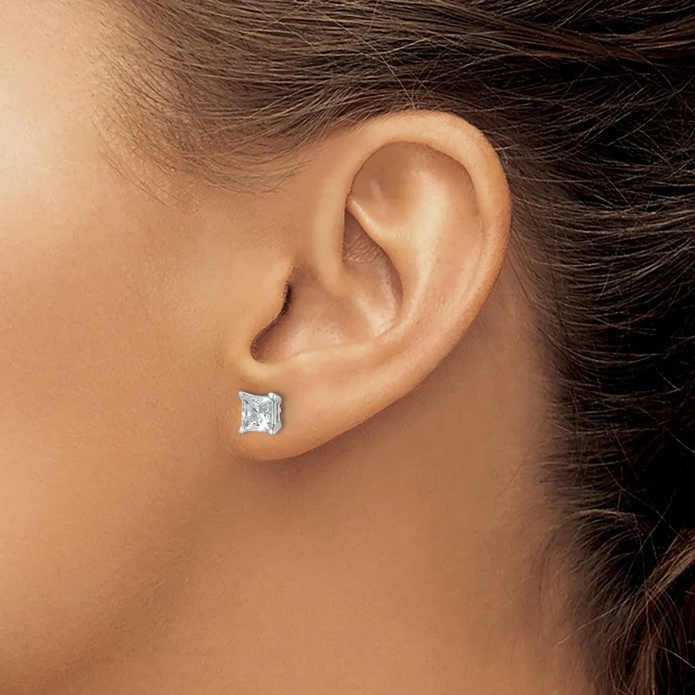 14k White Gold 2 ct Princess Lab Grown Diamond Stud Earrings VS Clarity, D-E Color