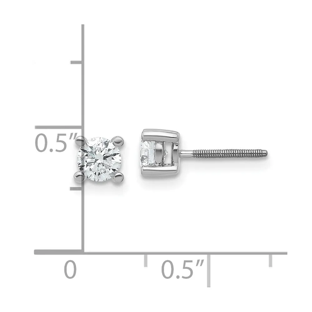 14k White Gold 2/3 ct Round Lab Grown Diamond Stud Earrings Screw Back VS Clarity, D-E Color