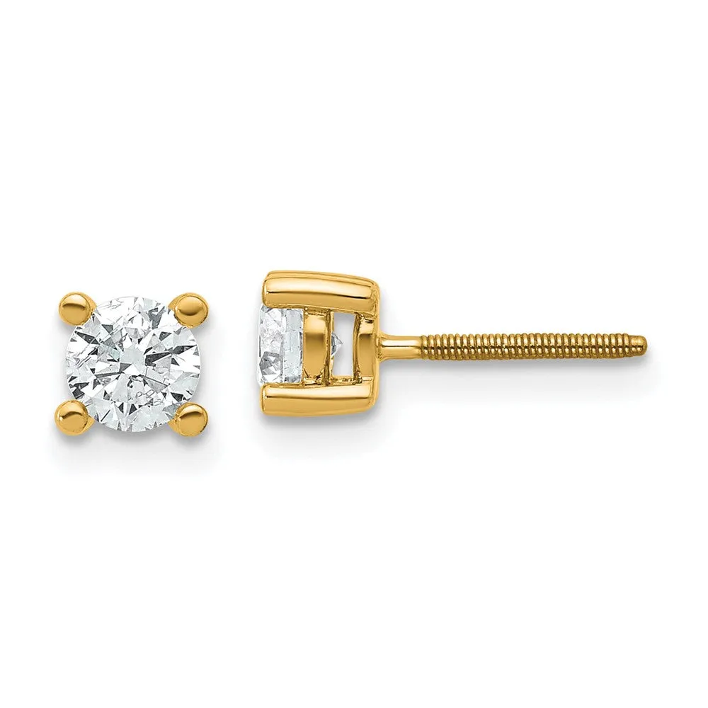 14k White Gold 2/3 ct Round Lab Grown Diamond Stud Earrings Screw Back VS Clarity, D-E Color