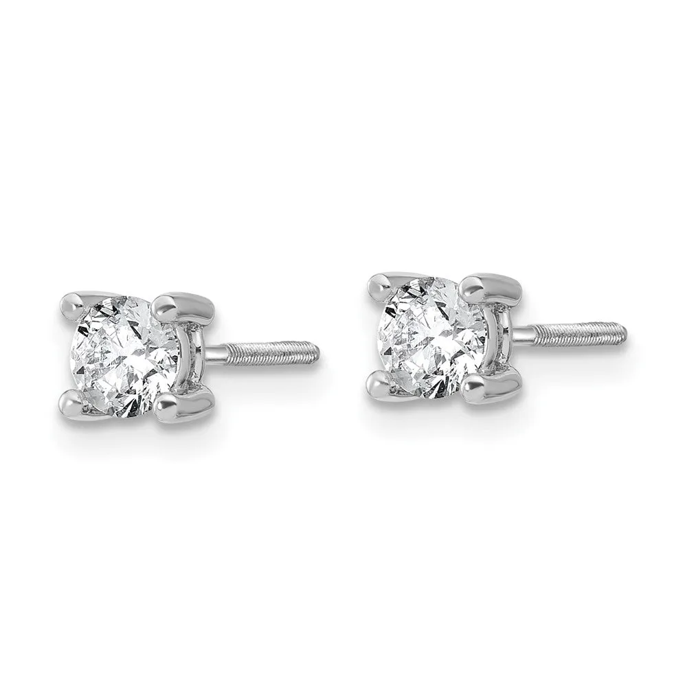 14k White Gold 2/3 ct Round Lab Grown Diamond Stud Earrings Screw Back VS Clarity, D-E Color
