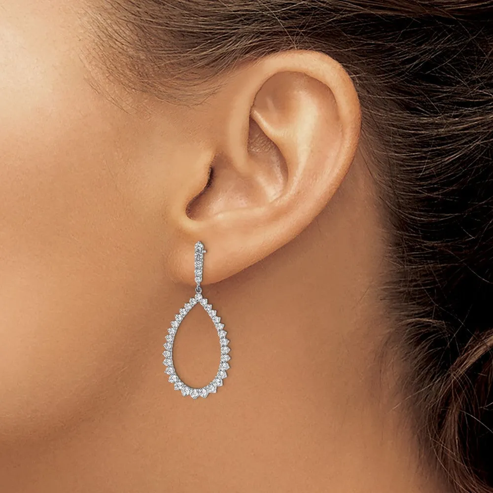 14k White Gold 3 ct Lab Grown Diamond Fancy Dangle Hoop Earrings VS Clarity, D-E Color