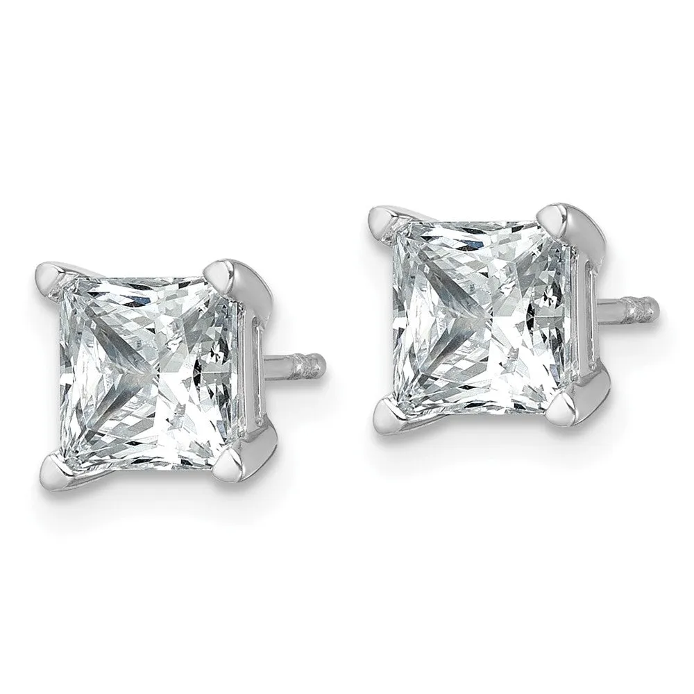 14k White Gold 3 ct Princess Lab Grown Diamond Stud Earrings VS Clarity, D-E Color