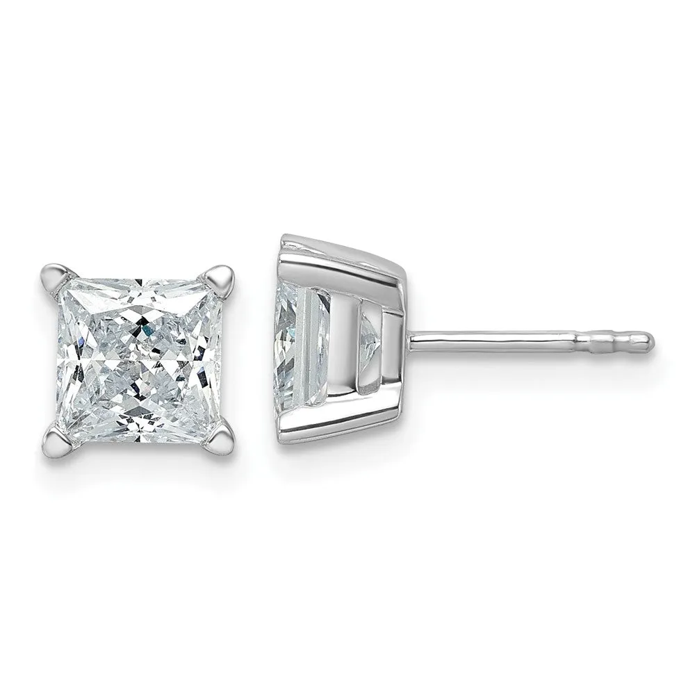 14k White Gold 3 ct Princess Lab Grown Diamond Stud Earrings VS Clarity, D-E Color