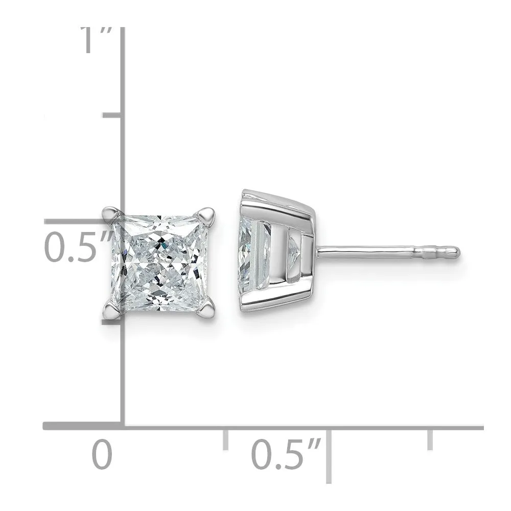 14k White Gold 3 ct Princess Lab Grown Diamond Stud Earrings VS Clarity, D-E Color