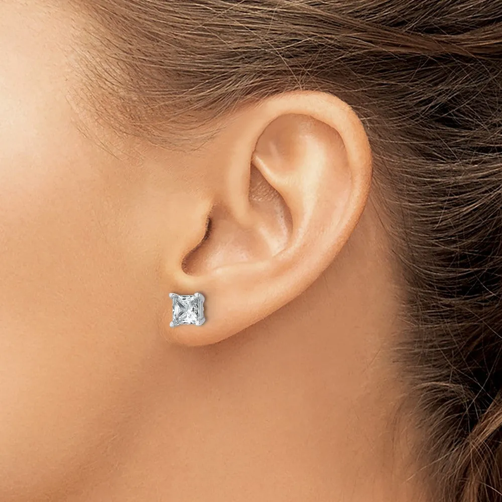 14k White Gold 3 ct Princess Lab Grown Diamond Stud Earrings VS Clarity, D-E Color