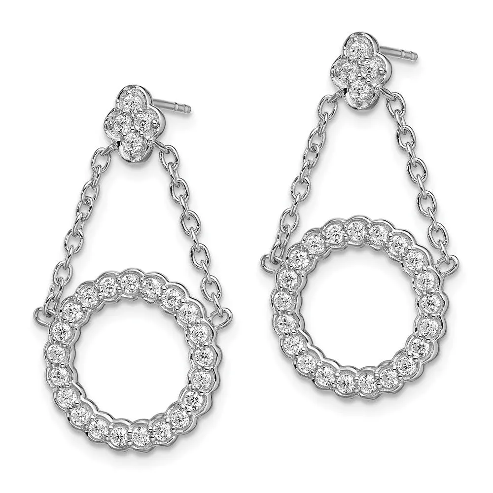 14K White Gold 3/4 ct Lab Grown Diamond Circle Chain Drop Dangle Earrings VS Clarity, G-H Color