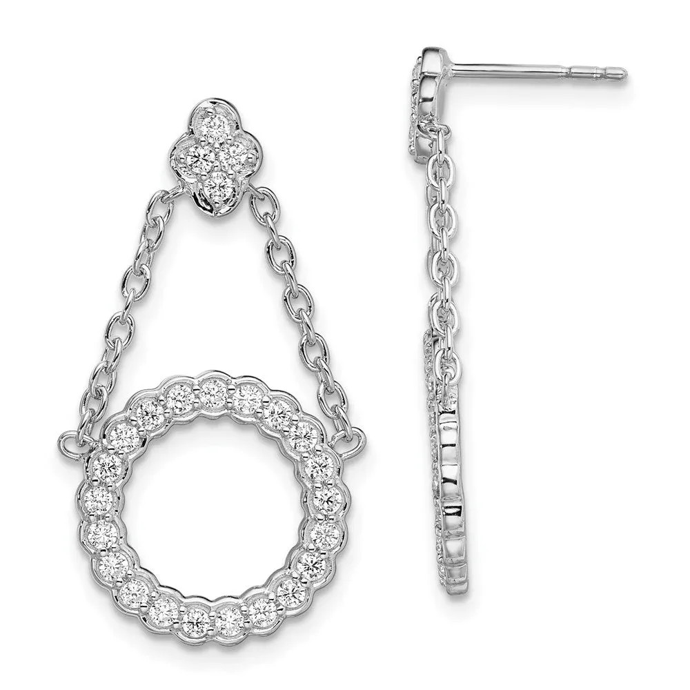 14K White Gold 3/4 ct Lab Grown Diamond Circle Chain Drop Dangle Earrings VS Clarity, G-H Color