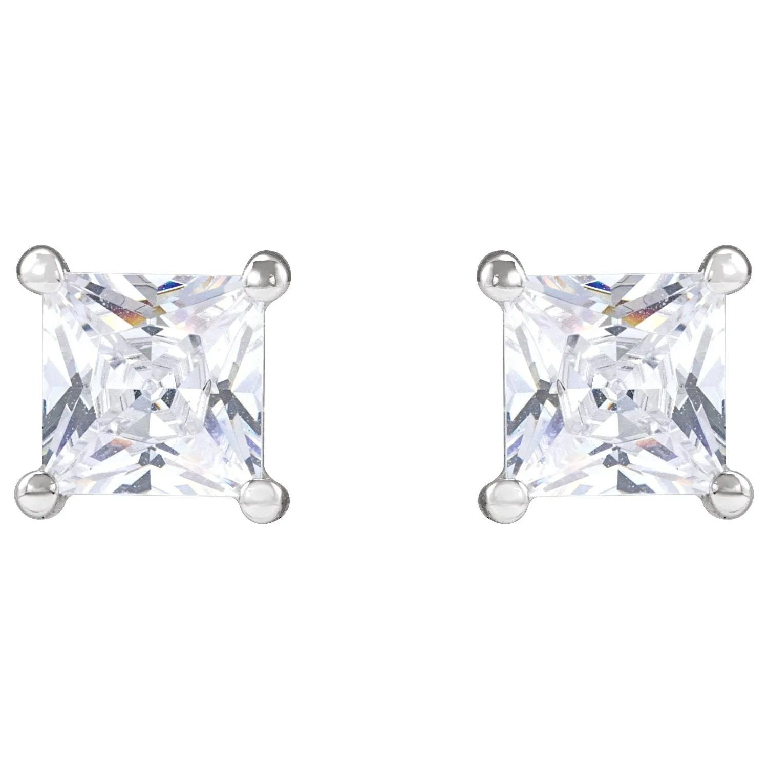 14K White Gold 4.5 mm Square 1ct Lab-Grown Diamond Earrings Clarity SI, Color G-H