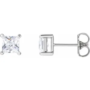 14K White Gold 4.5 mm Square 1ct Lab-Grown Diamond Earrings Clarity SI, Color G-H