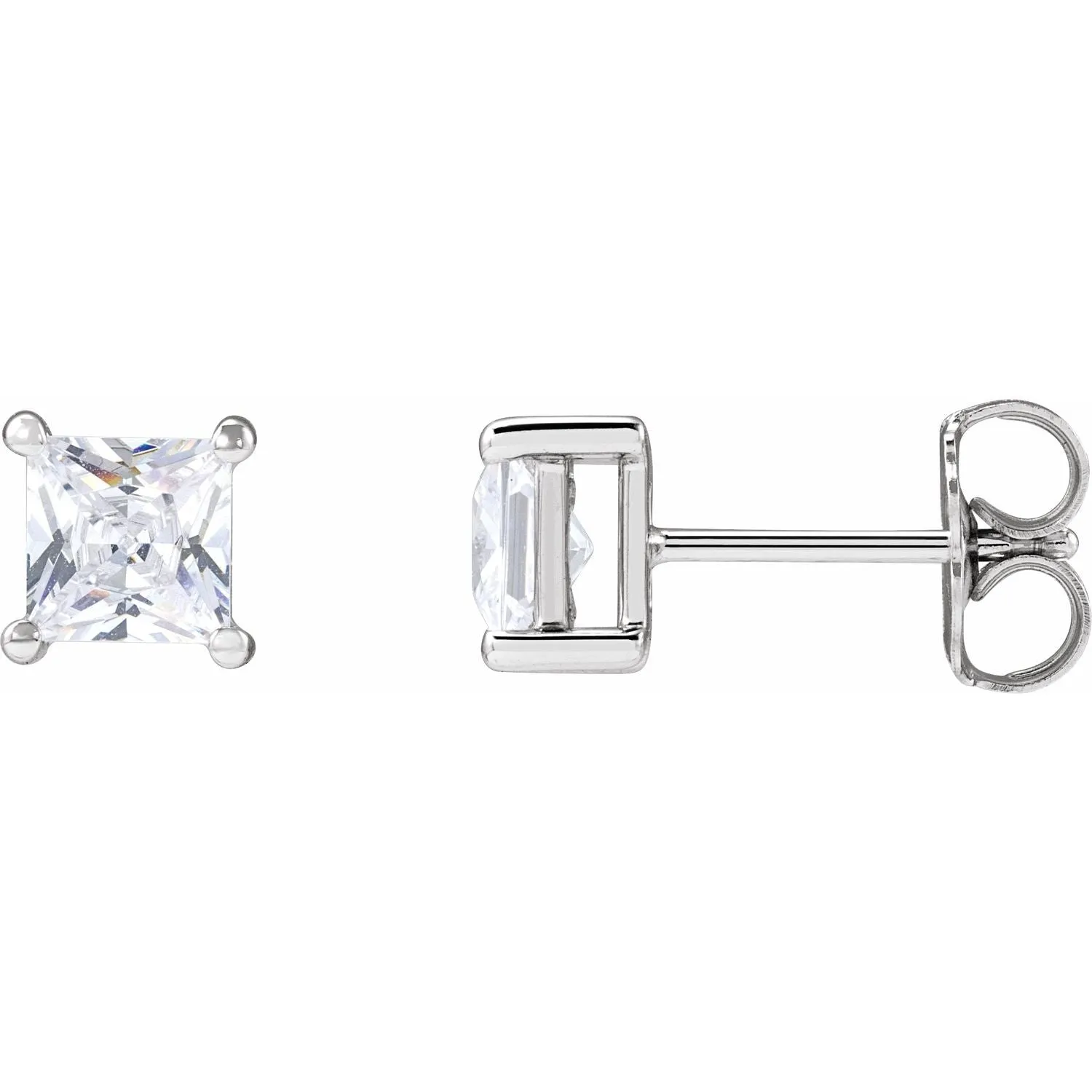 14K White Gold 4.5 mm Square 1ct Lab-Grown Diamond Earrings Clarity SI, Color G-H