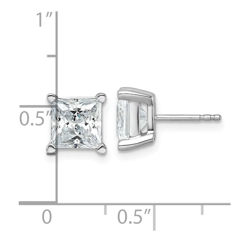 14k White Gold 5 ct Princess Lab Grown Diamond Stud Earrings VS Clarity, D-E Color