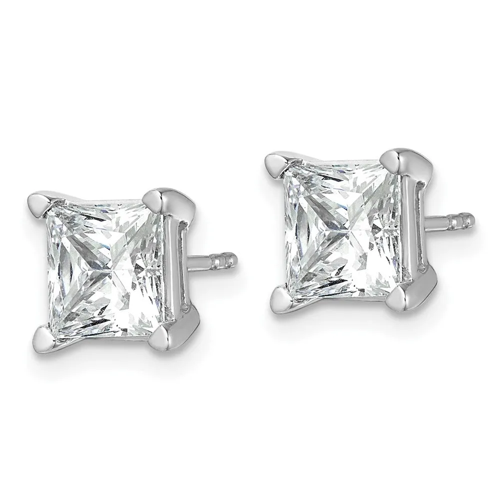 14k White Gold 5 ct Princess Lab Grown Diamond Stud Earrings VS Clarity, D-E Color